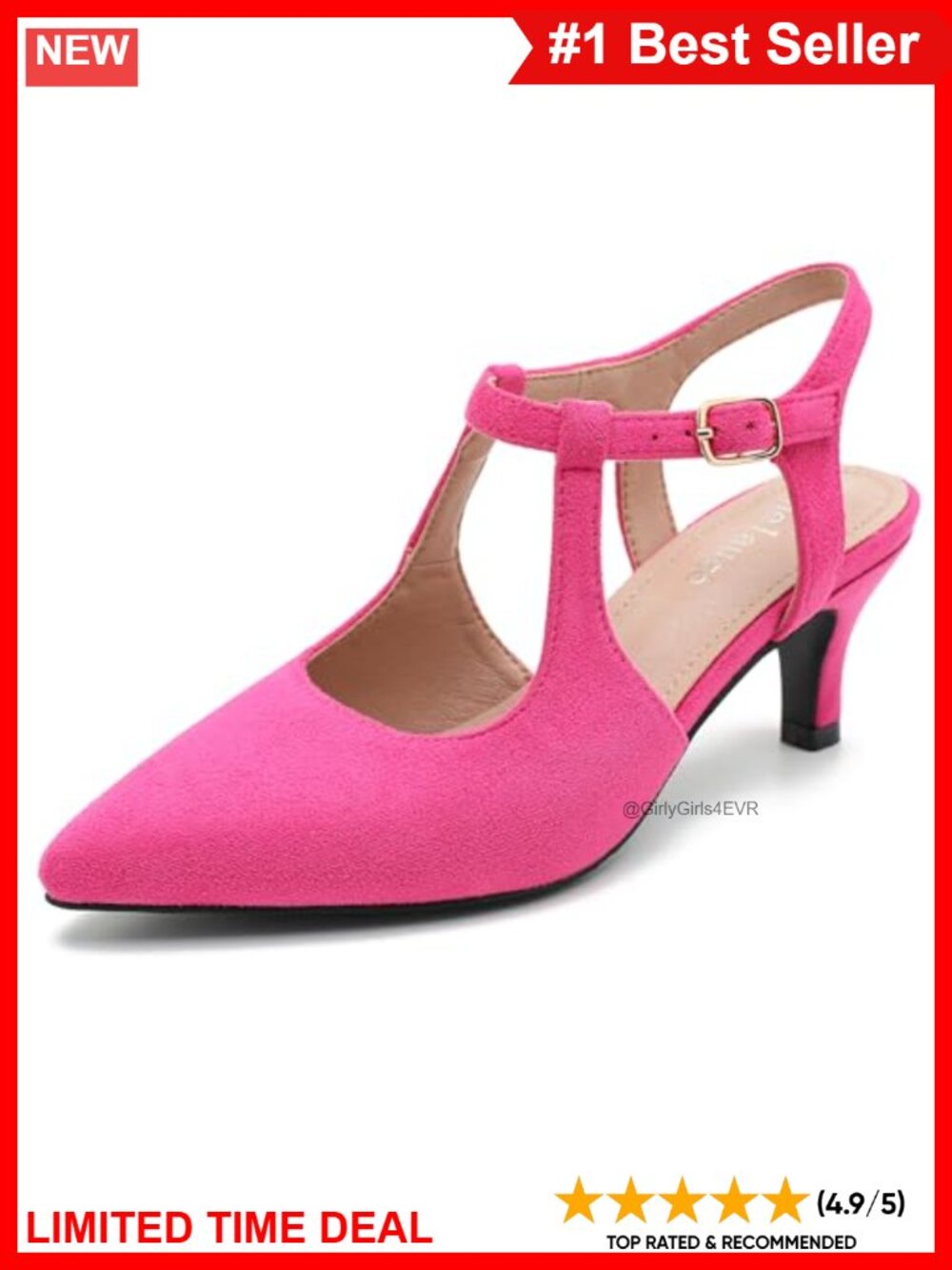 Faux Suede Kitten Heel Ankle Strap Pointed Toe Pumps